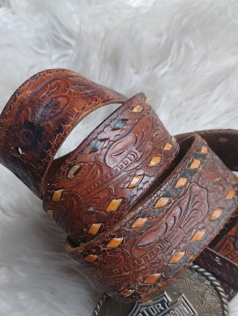 Vintage 1978 Motor Harley Davidson Leather Belt With Amazing Buckle